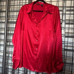 Laura scott Red Satin Button up top blouse 18w plus silky chic capsule A8